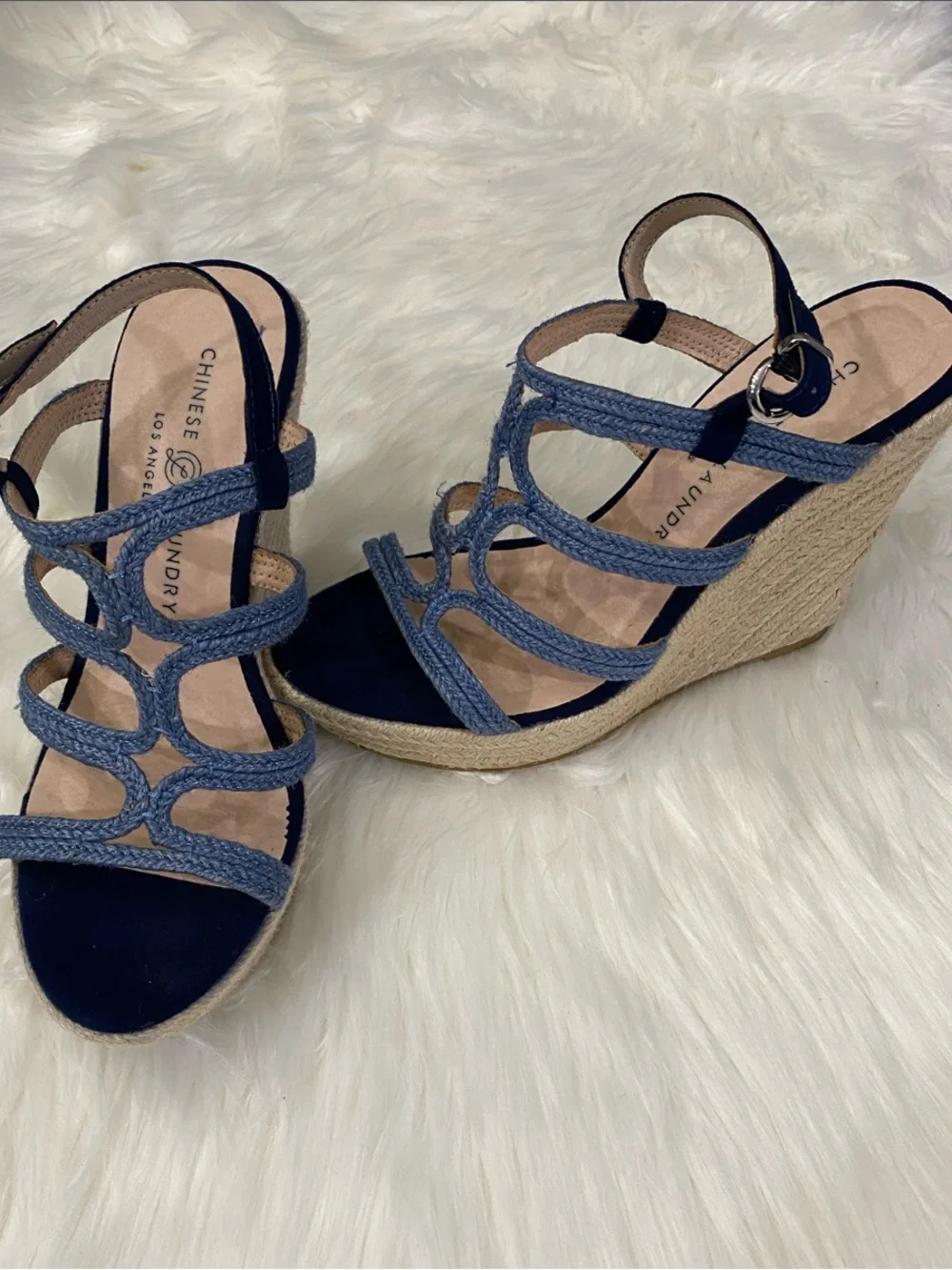 Pre-Loved Chinese Laundry Navy Braided Espadrille Wedge Sandals